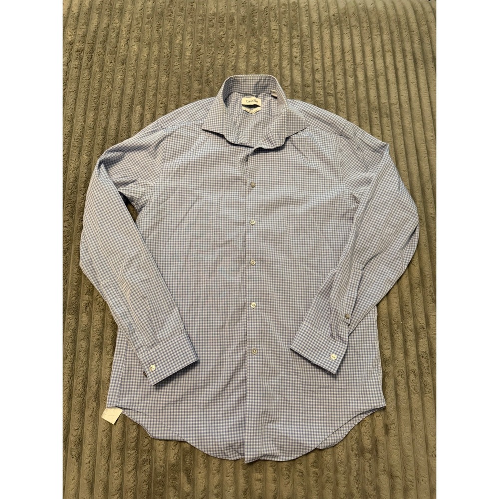 Calvin Klein Mens Slim Fit Performance Non-Iron Dress Shirt Blue 15.5 32/33